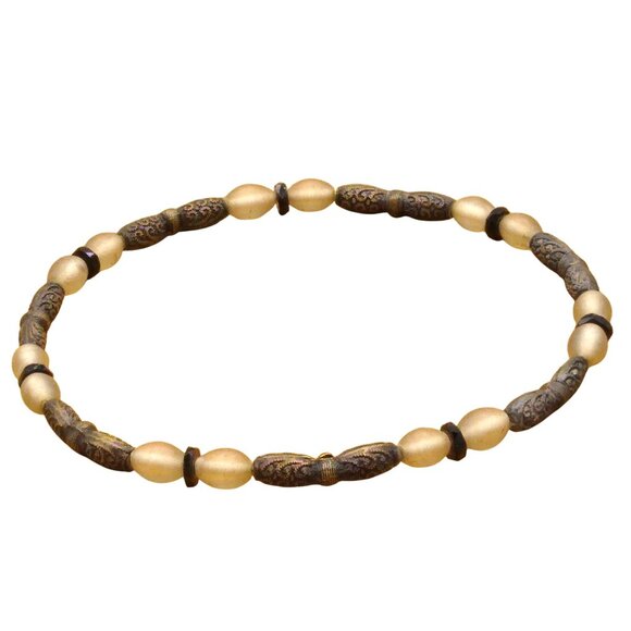 Antique Czech Glass Frosted Beads Bracelet with Vintage Brass Long Spacers, Bend - Picture 3 of 4